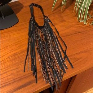 Black leather and chain handmade neckpiece